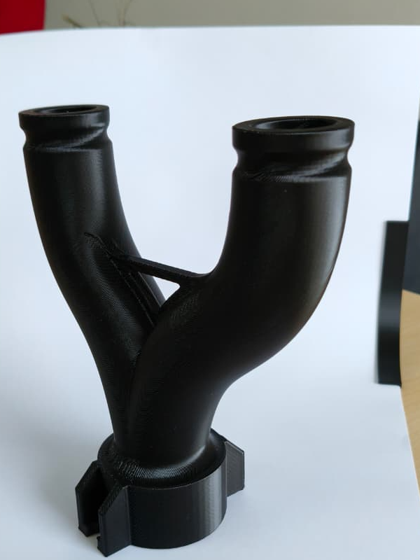 Y-junction air duct reducer 3D printed in ABS for airflow merging and reduction